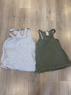 Anthropologie Racerback Tank Duo - Olive & Light Gray